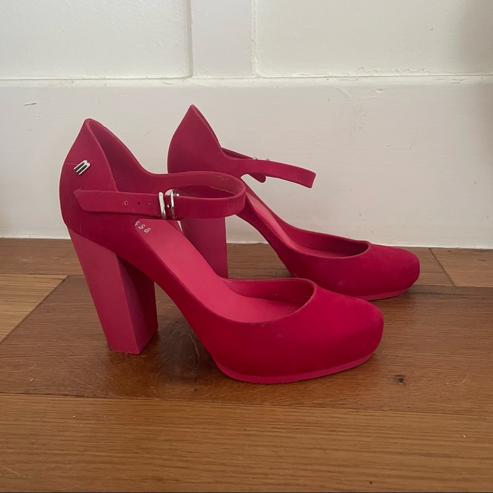 MELISSA Red Velour Platform Mary Janes